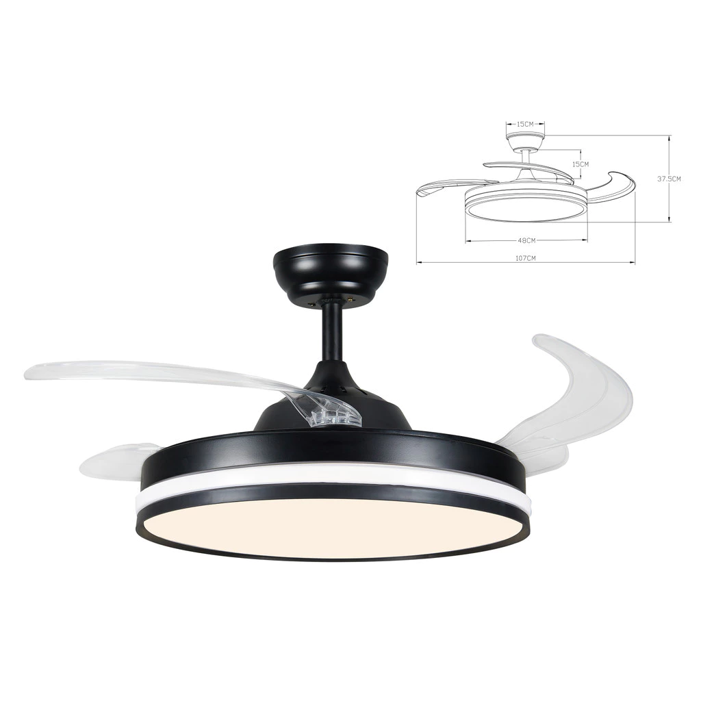 Ventilador de Teto Retrátil LED 42" — Preto - Imagem 1