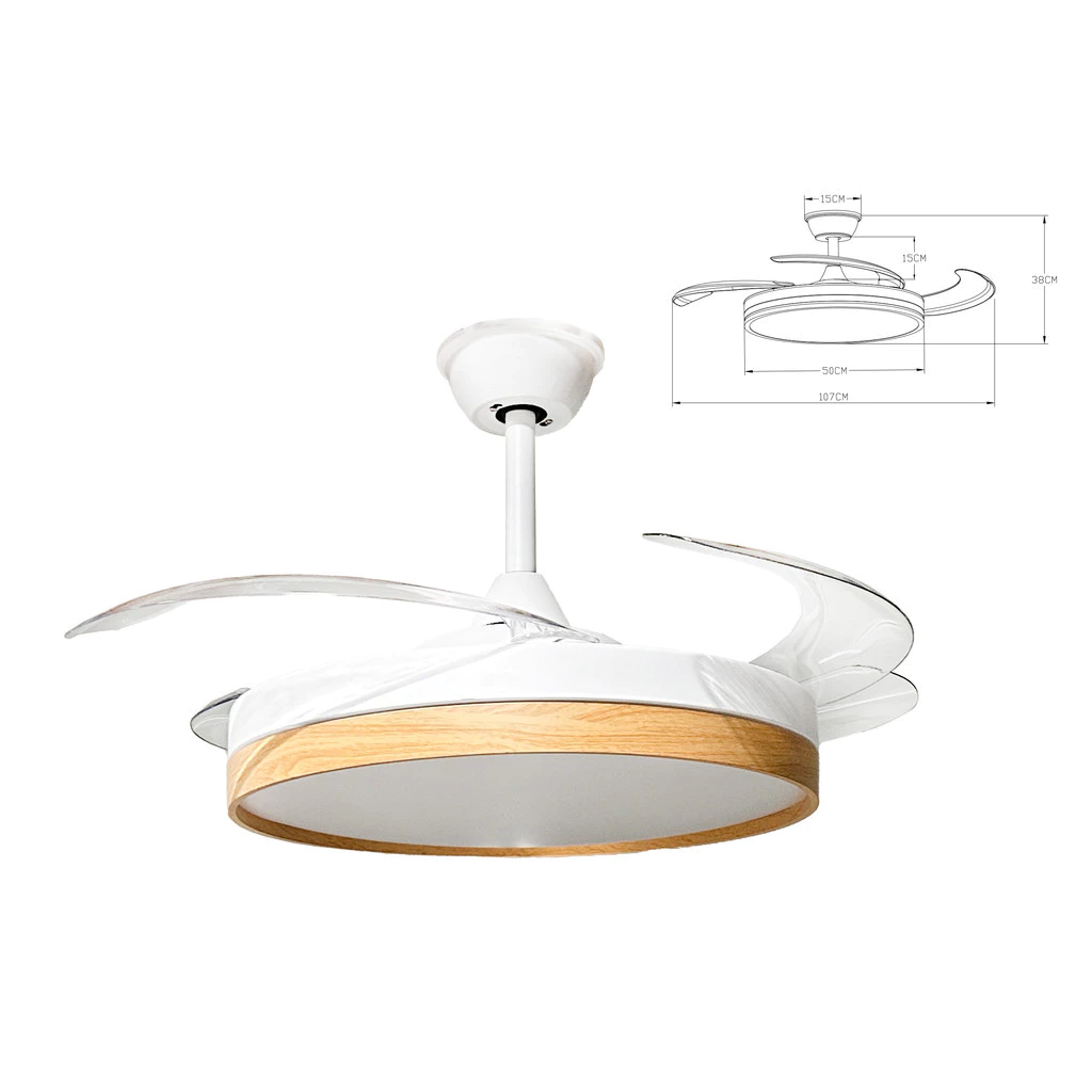 Ventilador de Teto Retrátil LED 42" — Madeira + Branco - Imagem 1
