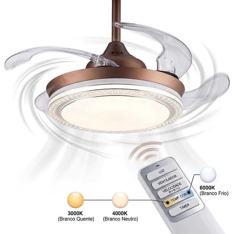 Ventilador de Teto Retrátil LED c/ Controle Remoto