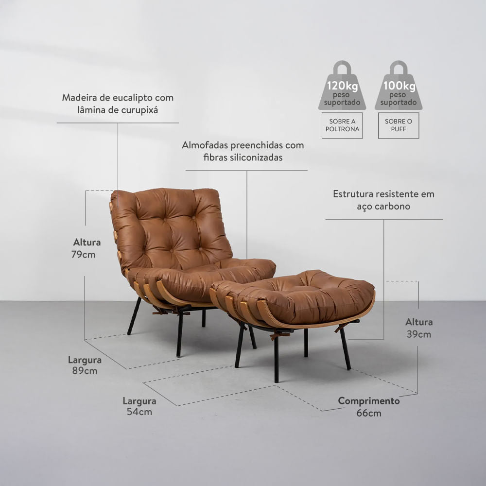 Poltrona Costela com Puff Botonê - Terracota